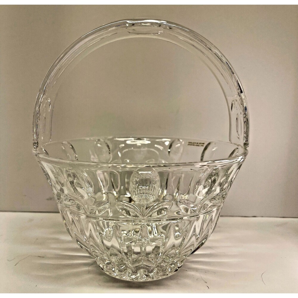 Vintage Poland 24% Lead Crystal Tulip Basket Bowl 7.5" Cut Glass-Brides Basket